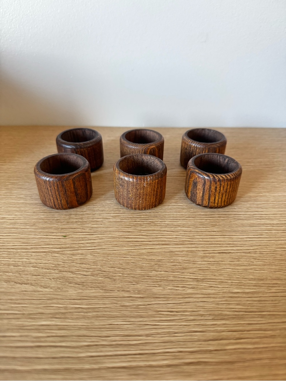 Set of 6 Wooden Napkin Rings - Brown